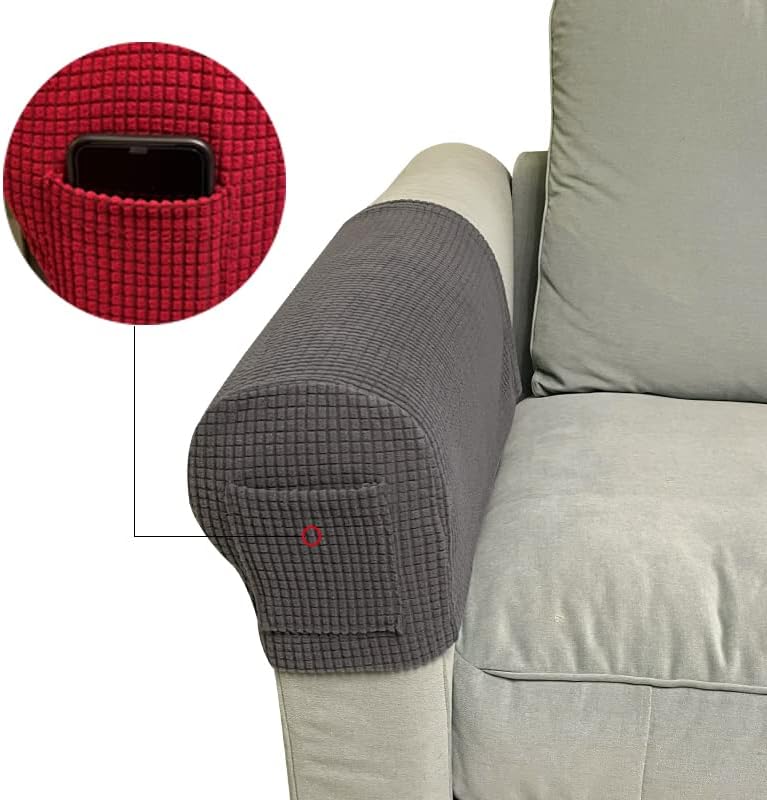 Garayma Fundas para reposabrazos de sofá, fundas para reposabrazos con bolsillo, protector elástico para reposabrazos de sofá, fundas extraíbles
