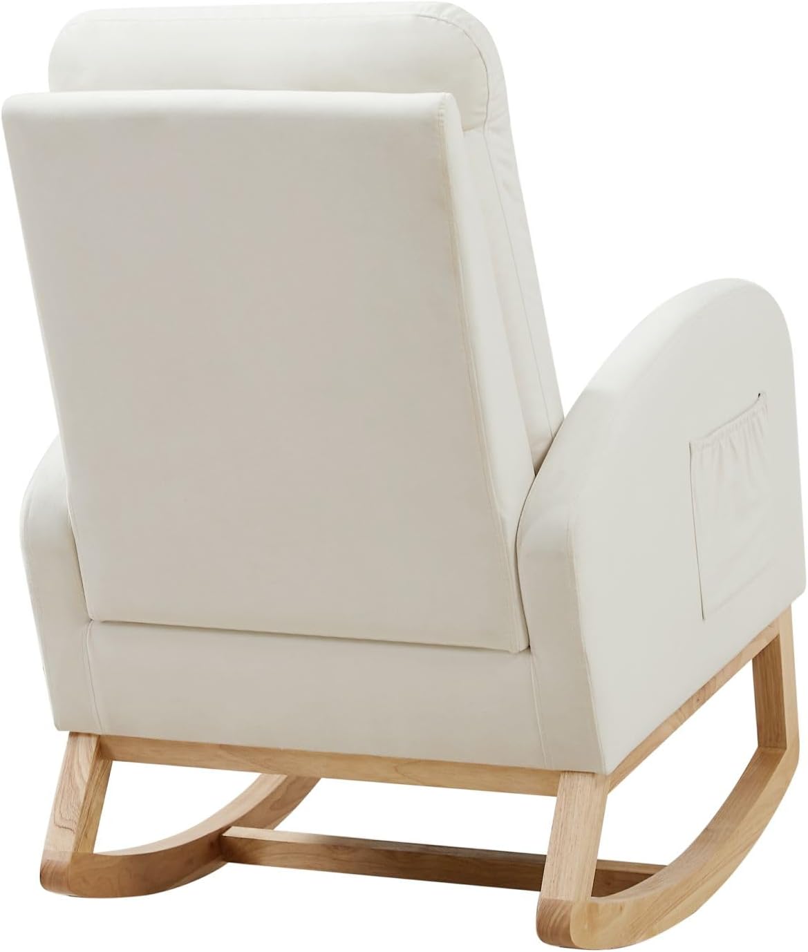 Mecedora tapizada  Mecedora de respaldo alto para guardería con marco de madera y bolsillo lateral  Silla deslizante acolchada  Silla mecedora de