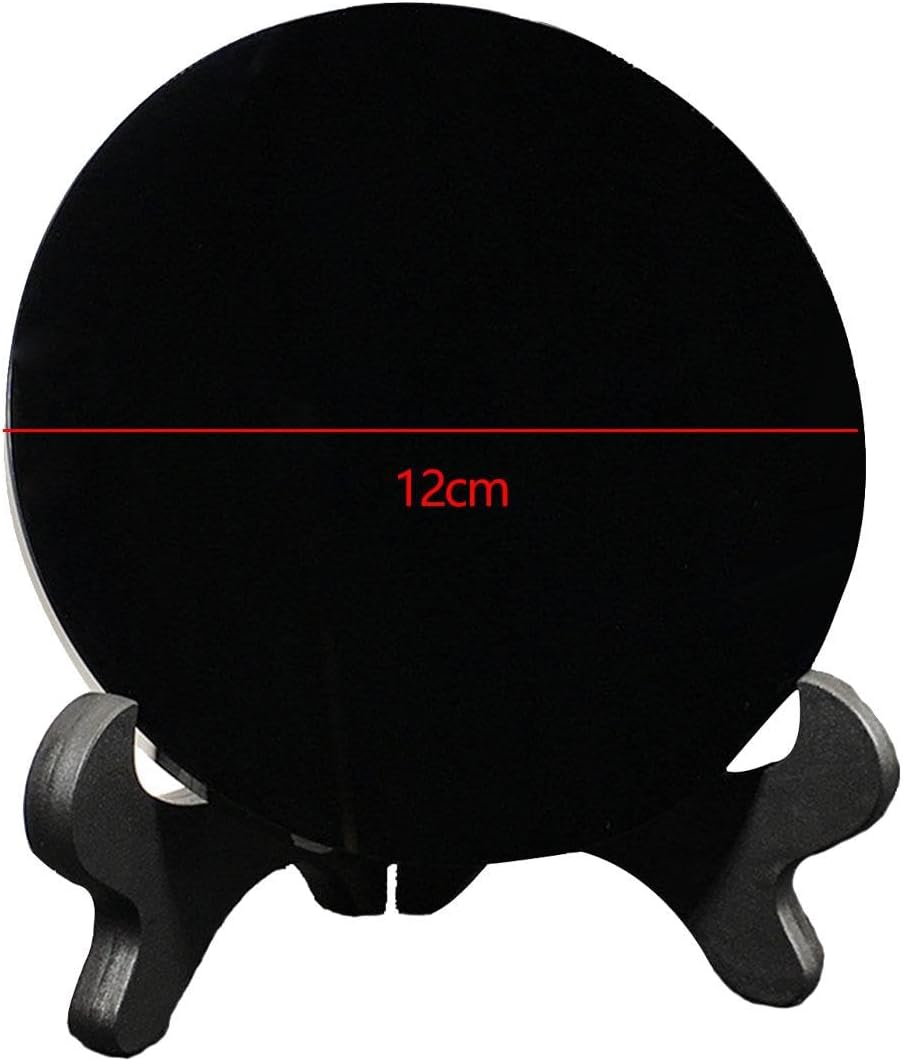 Colaxi Disco de obsidiana negra Feng Shui espejo para escritorio con soporte de bolsillo de obsidiana espejo rascador para decoración del hogar de