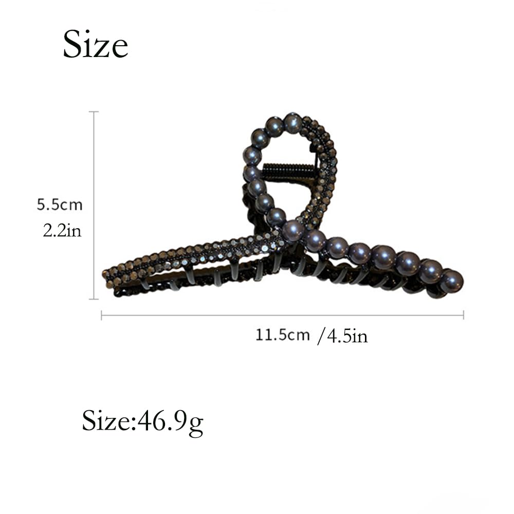 Pinza grande para el cabello con perlas y diamantes de imitación, pinza de mandíbula para el cabello negro, pinza antideslizante para el cabello,