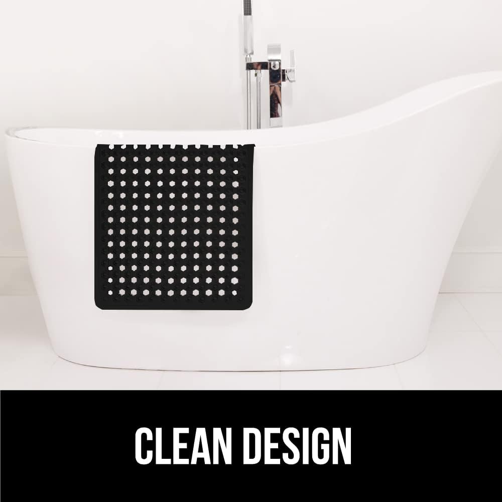 Gorilla Grip – Alfombra de baño, ducha y bañera patentada, lavable a máquina, anti-bacteriana, sin BPA, látex, sin ftalatos, cuadrada, con agujeros