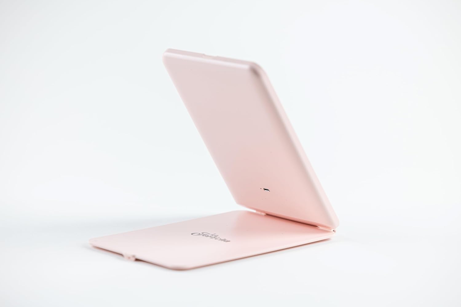 Espejo de maquillaje portátil plegable con luz LED, tamaño iPad, recargable por USB, 3 ajustes de color, tecnología regulable (rosa)