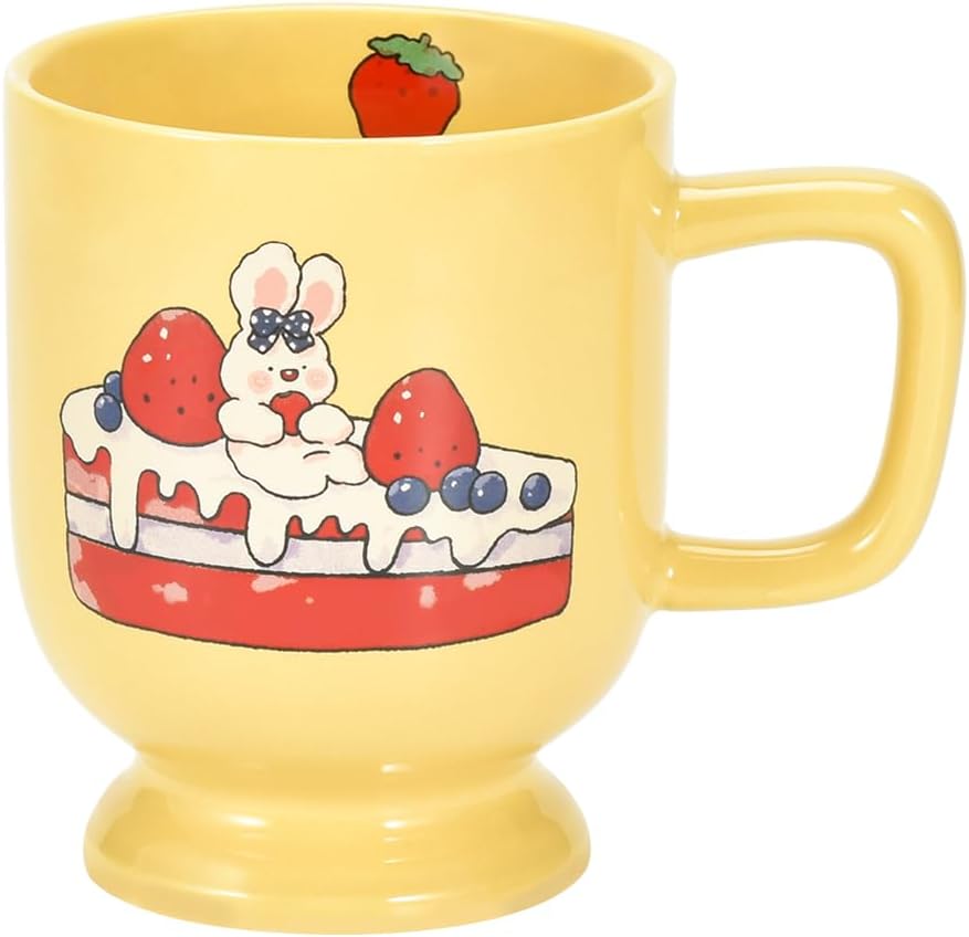 Taza de café de cerámica, tazas y tazas creativas con patrón de conejo y pastel, forma única de taza de 10 onzas para café con leche, capuchino,