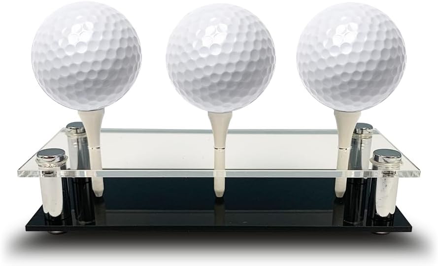 Soporte de exhibición de pelotas de golf acrílicas, capacidad para 3 pelotas de golf, acrílico y metal, 3 camisetas de golf incluidas (acrílico)
