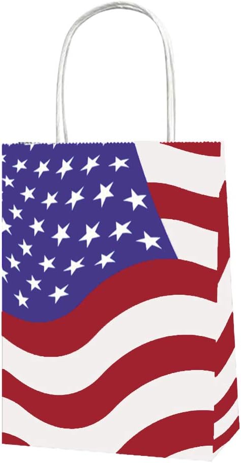 Joffreg Bolsa de regalo patriótica con asas, bolsas de recuerdo de fiesta de bandera estadounidense, decoración para el día de los veteranos, día de