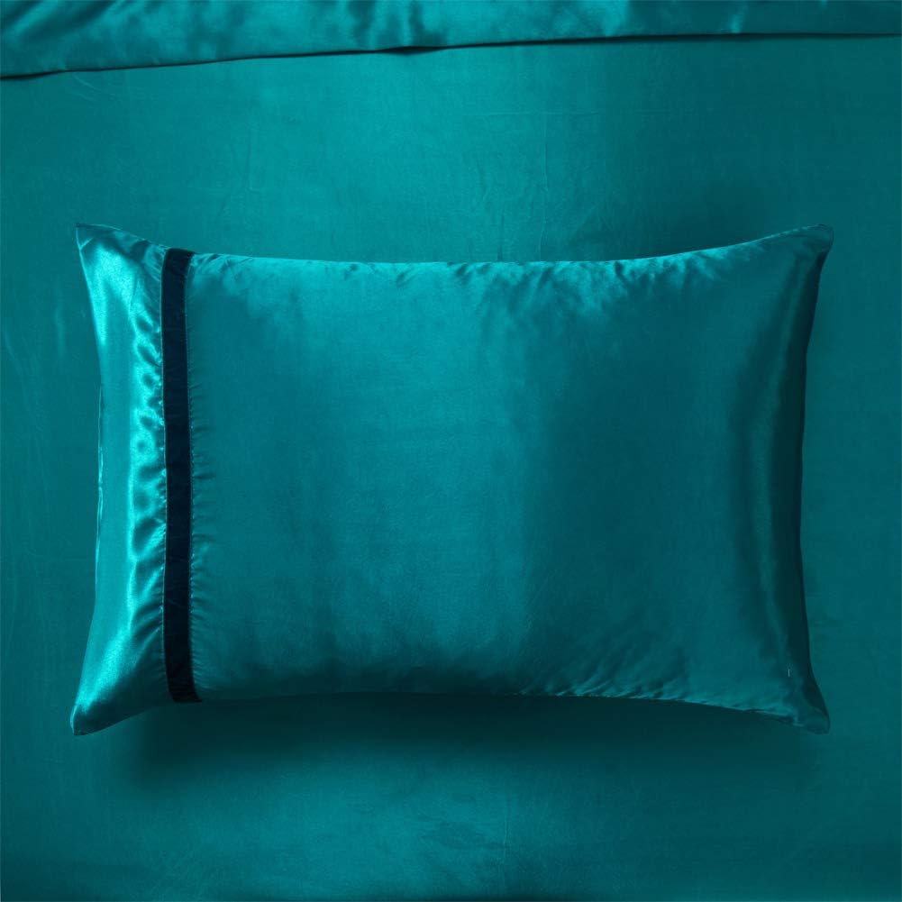 RevenRella – Ropa de cama de seda con 6 piezas, fundas de almohada y sábana bajera con bolsillo profundo, súper suave, lujosa, color liso, sexy,