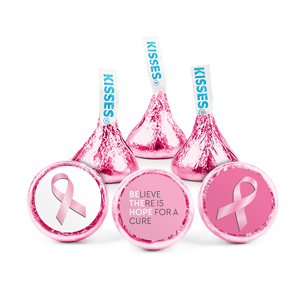 100 besos de caramelo rosa para concientización sobre el cáncer de mama (aproximadamente 100 unidades)  No requiere montaje  Chocolate con leche