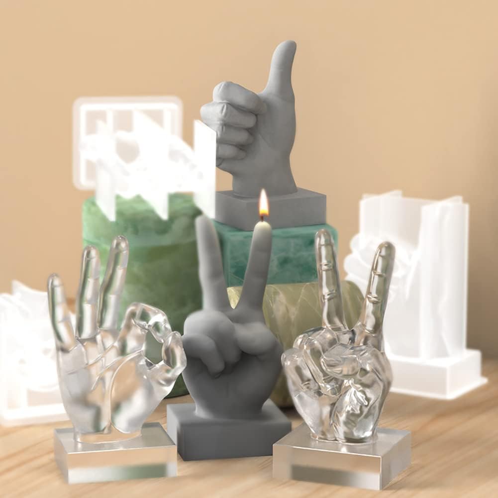 Cjeuxnr 3 moldes de silicona en forma de mano, molde de fundición de resina en forma de dedo medio 3D, moldes para hacer velas, hornear para jabón,