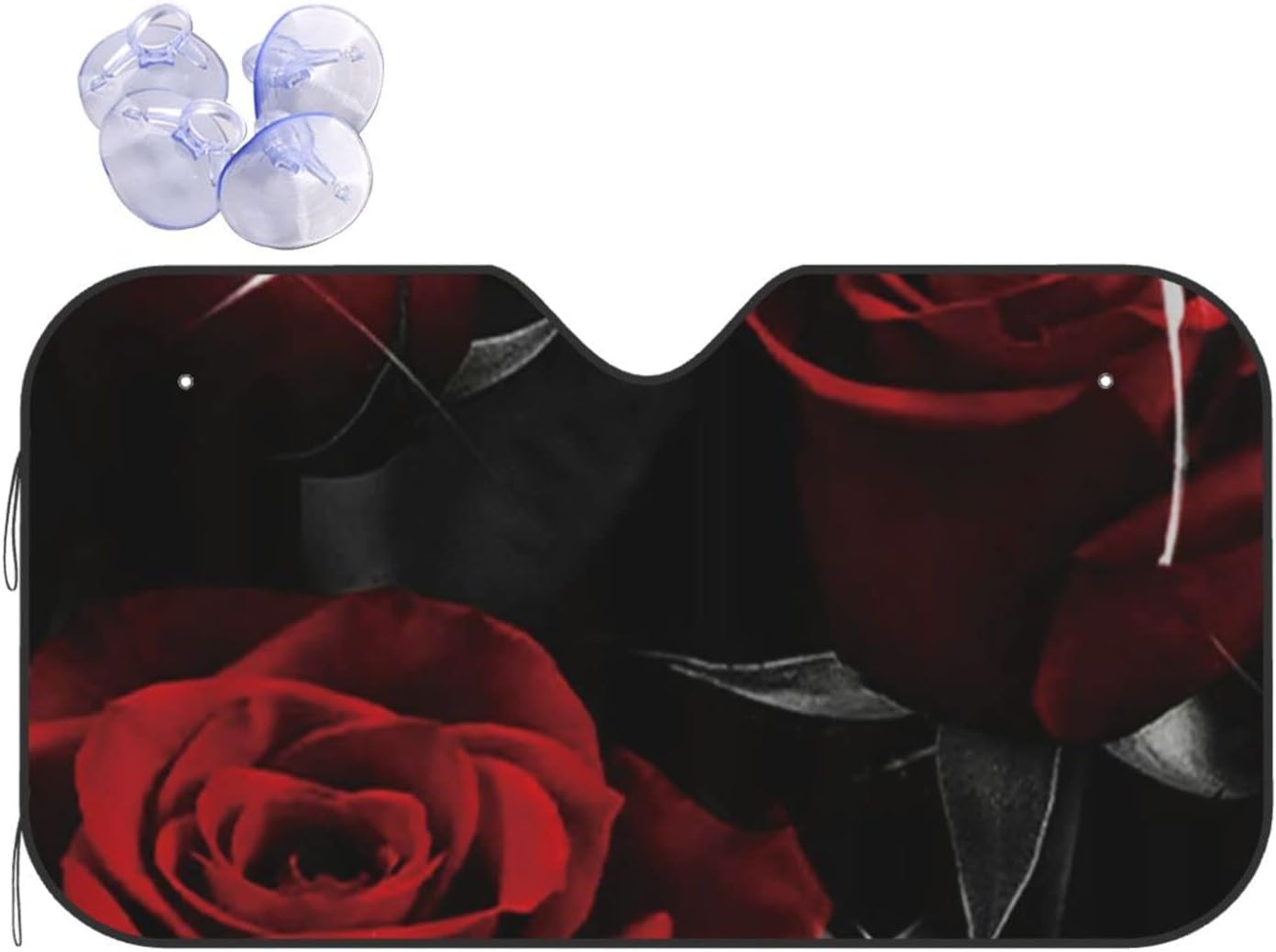 Parasol para parabrisas de automóvil, rosa roja y flores de hojas negras, protector de visera solar bloquea los rayos UV, accesorios universales