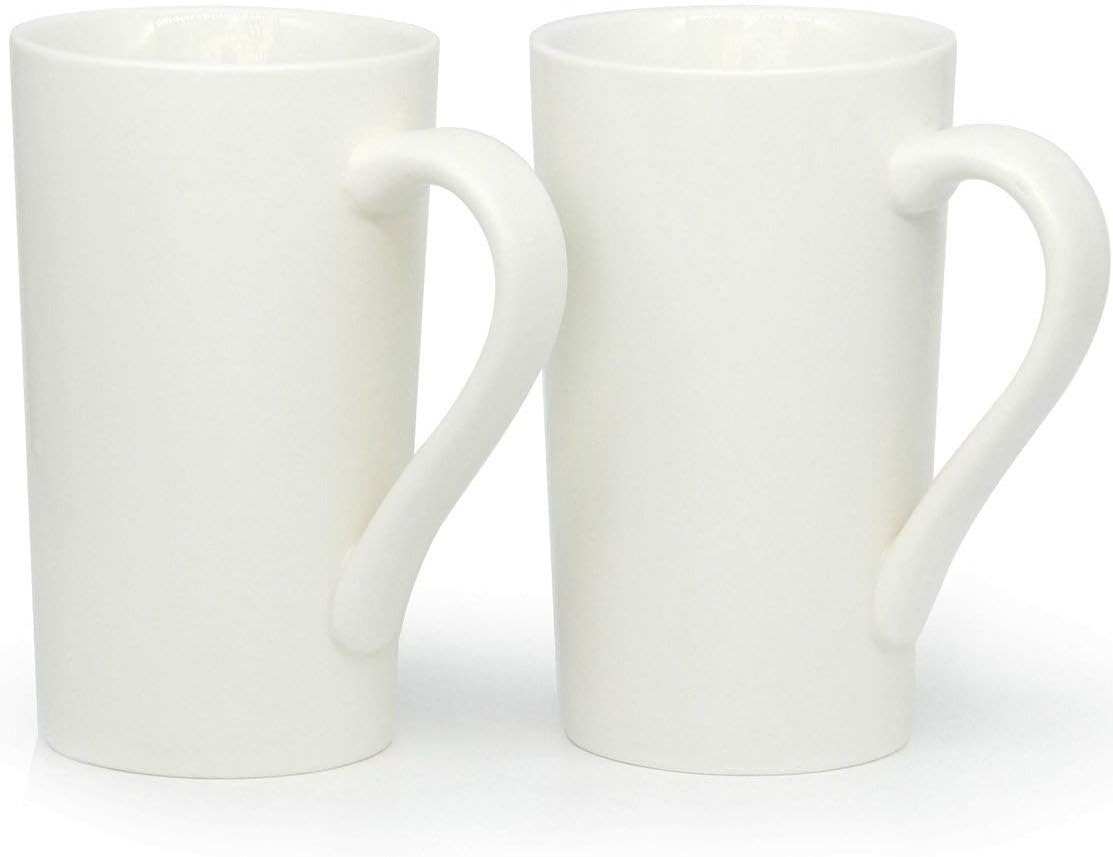Smilatte M007 – Tazas de café grandes de 20 onzas, taza de cerámica lisa y alta con asa para papá y hombre, juego de 2, color blanco