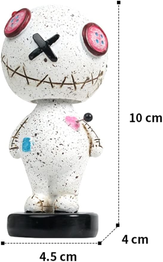 Adorno de cabeza temblorosa de Halloween, muñeca de vudú con base, decoración de tablero de instrumentos de automóvil, figura de vudú de terror,
