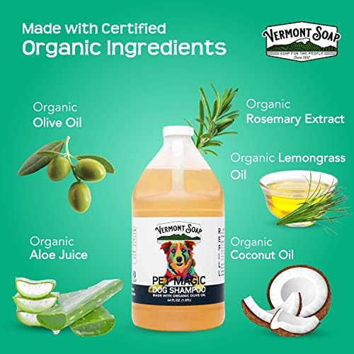 VERMONT SOAP Champú orgánico para mascotas, infundido con aceite de oliva orgánico y natural, champú para perros de coco y aloe vera para pieles