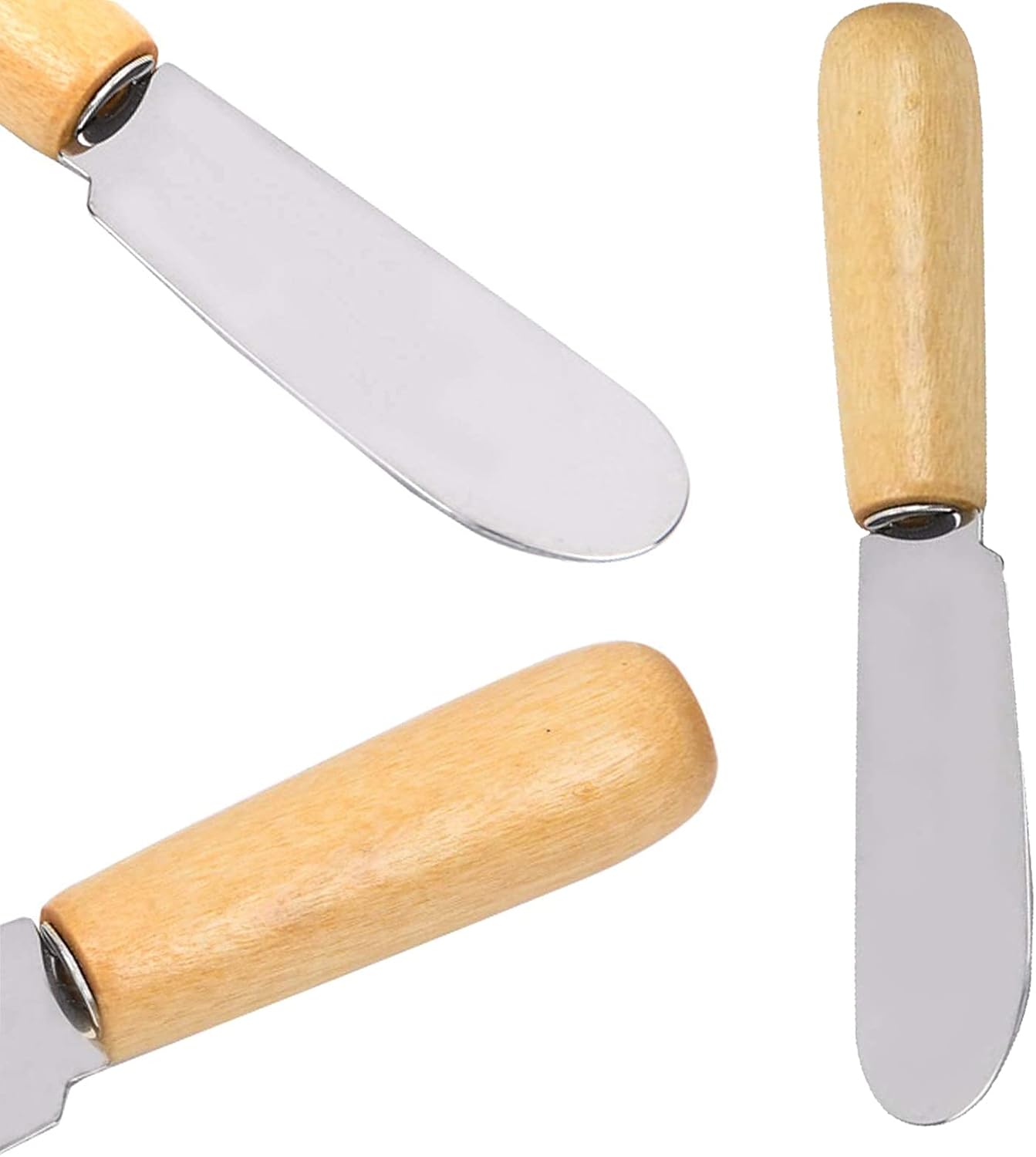 Ismeally 10 cuchillos pequeños de mantequilla con mango de madera de 4 pulgadas, de acero inoxidable, borde recto, esparcidor de queso y