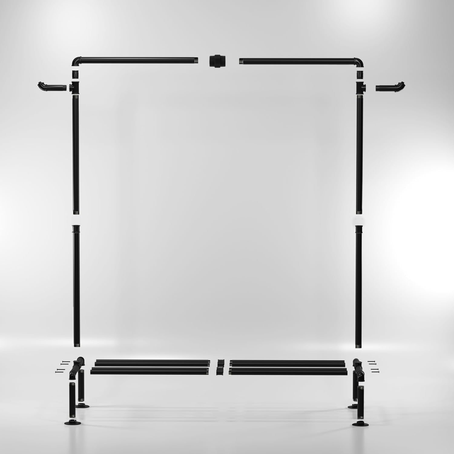 Oroonoko Perchero industrial para ropa, resistente, 45.6 pulgadas con 4 bases estables para exhibición de almacenamiento de zapatos de ropa (negro)
