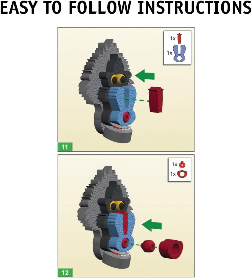 Bloco Toys Mandrill  Juguete STEM  Mono de la selva, simio, primate  Juego de construcción de construcción de bricolaje (53 piezas)