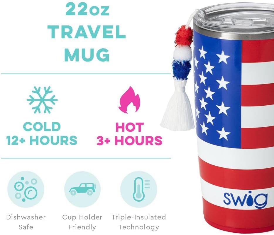 Swig Life Taza de viaje de 22 onzas, vaso aislado con asa y tapa, apto para vasos, apto para lavavajillas, acero inoxidable, taza de café de viaje,