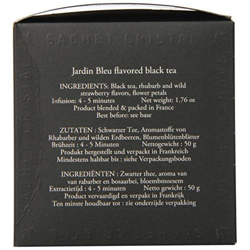 Dammann Freres Sachets, Bolsas de té Jardin Bleu, té negro francés gourmet premium, mezcla de fresa, sabores de ruibarbo, 25 unidades (paquete
