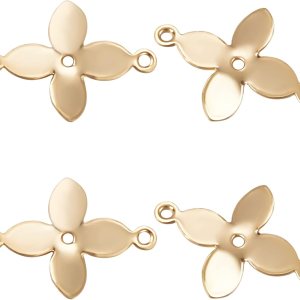 Beebeecraft 1 caja de 100 dijes de conector de flores, chapados en oro de 24 quilates, 4 pétalos, eslabones de flores, brazalete, collar para Beebeecraft 1 caja de 100 dijes de conector de flores, chapados en oro de 24 quilates, 4 pétalos, eslabones de flores, brazalete, collar para