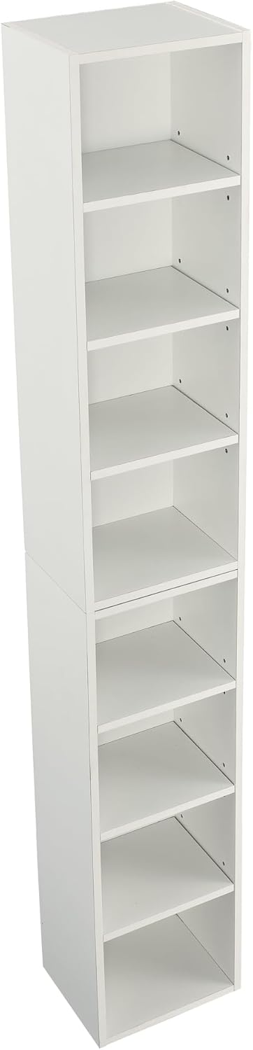 Estante de torre multimedia de 8 niveles, gabinete de almacenamiento delgado para CD y DVD con estantes ajustables, estantería alta y estrecha para