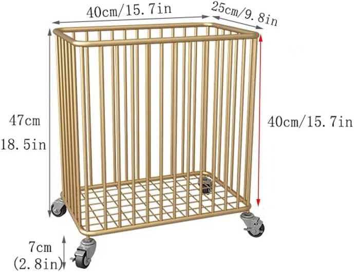 Cesta de lavandería con ruedas, cesta de lavandería rodante, cesta de almacenamiento de metal de 40 litros sobre ruedas, organizador para ropa