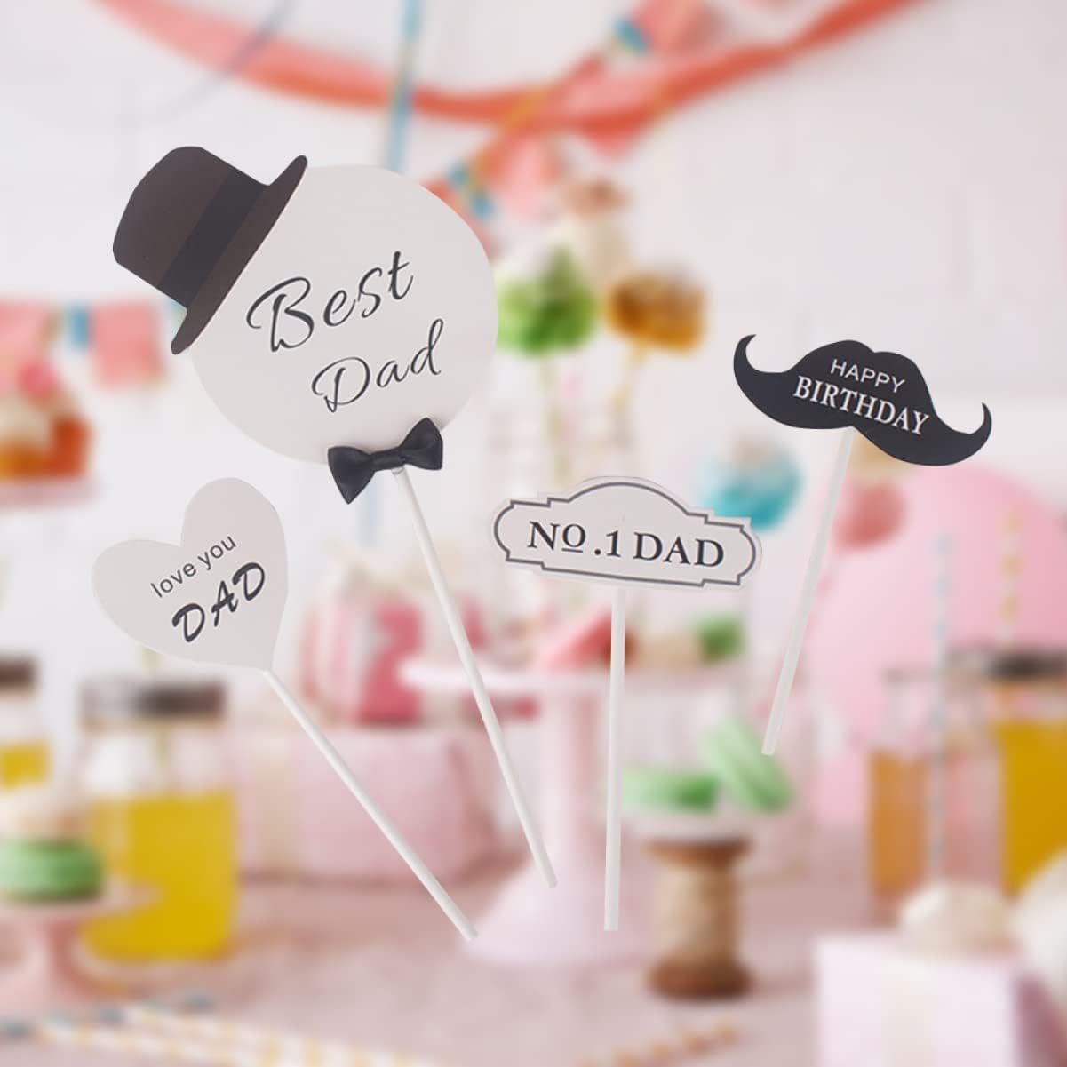 Healifty 40 Uds. Cumpleaños Uso Arco Fruta Bigote Padres Material Para Leche Alimentación Picks Favores Para Padre’ s Alimentador La Postre Fiesta