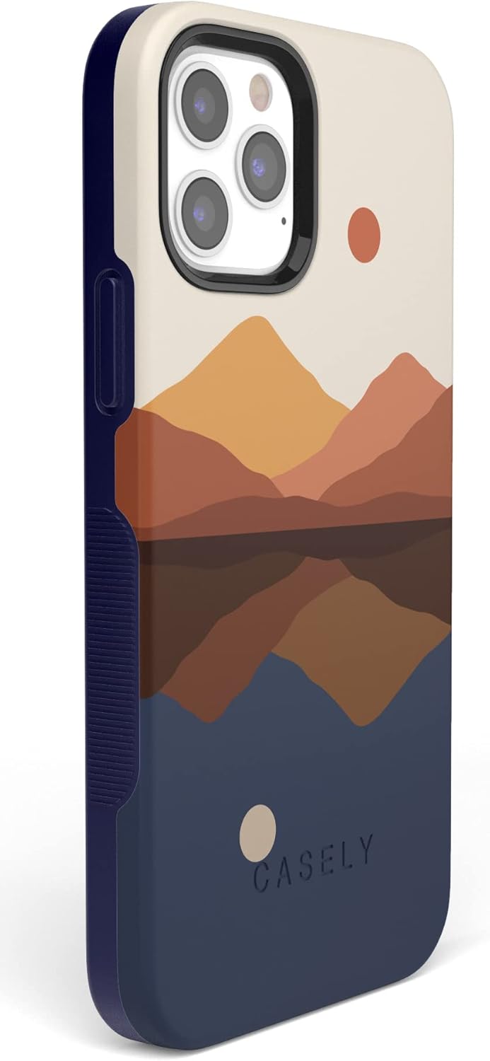 Casely Funda para iPhone 12 Pro Max  Compatible con MagSafe  Los opuestos se atraen  Funda de montaña con bloques de color de día y noche
