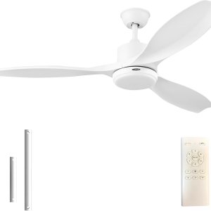 YJFAN Ventiladores de techo de 56 pulgadas con luces, ventilador de techo blanco moderno con control remoto, motor CC silencioso reversible, luz de YJFAN Ventiladores de techo de 56 pulgadas con luces, ventilador de techo blanco moderno con control remoto, motor CC silencioso reversible, luz de