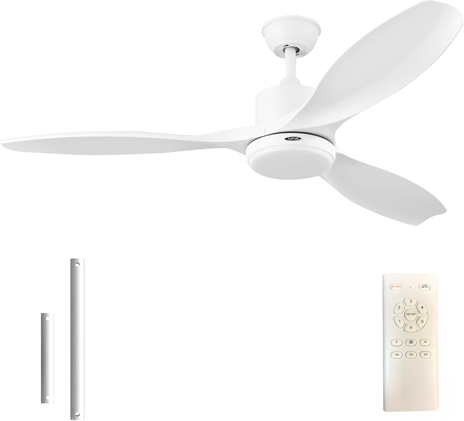 YJFAN Ventiladores de techo de 56 pulgadas con luces, ventilador de techo blanco moderno con control remoto, motor CC silencioso reversible, luz de