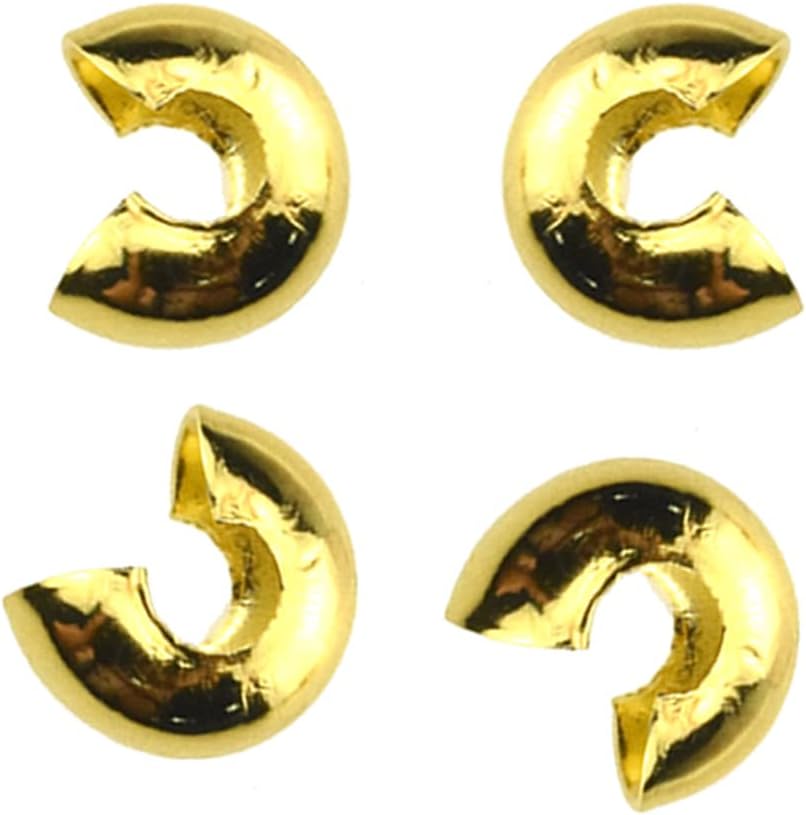 200 cuentas de crimpado de 0.12 pulgadas (0.118 in) de cobre dorado medio redondo, material de cuentas de crimpado abierto para fabricación de joyas