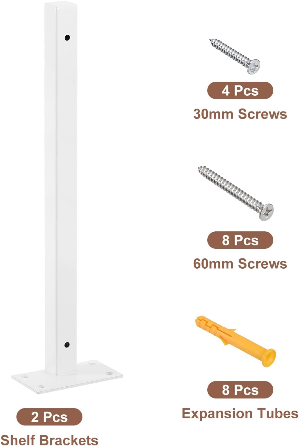 uxcell Soportes de estante flotantes, 2 soportes de metal industriales de 12 pulgadas para estantes montados en la pared, color blanco