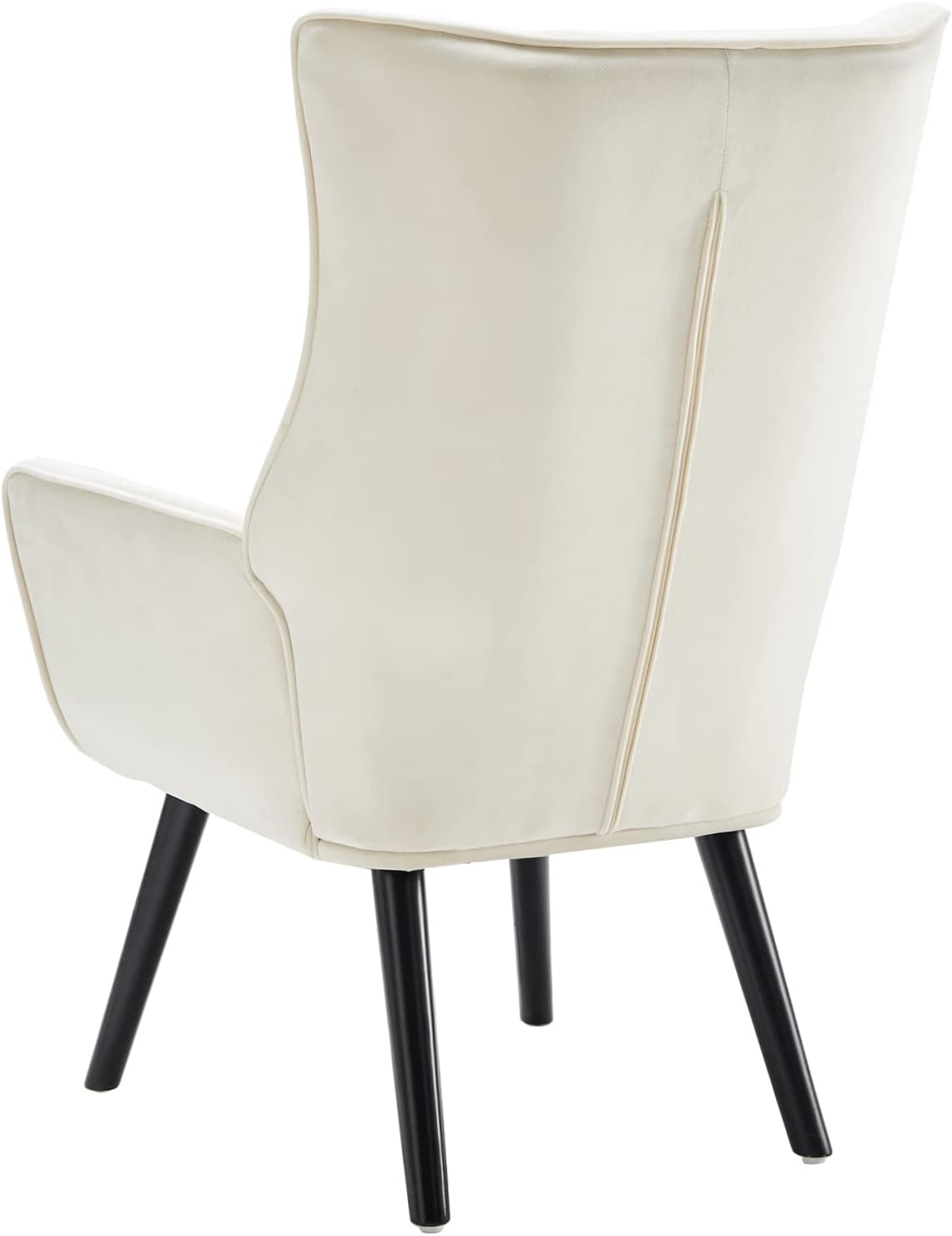 Silla decorativa color blanco crema, silla de terciopelo con respaldo de ala, a cuadros, cómoda silla copetuda con patas de madera, sofá individual