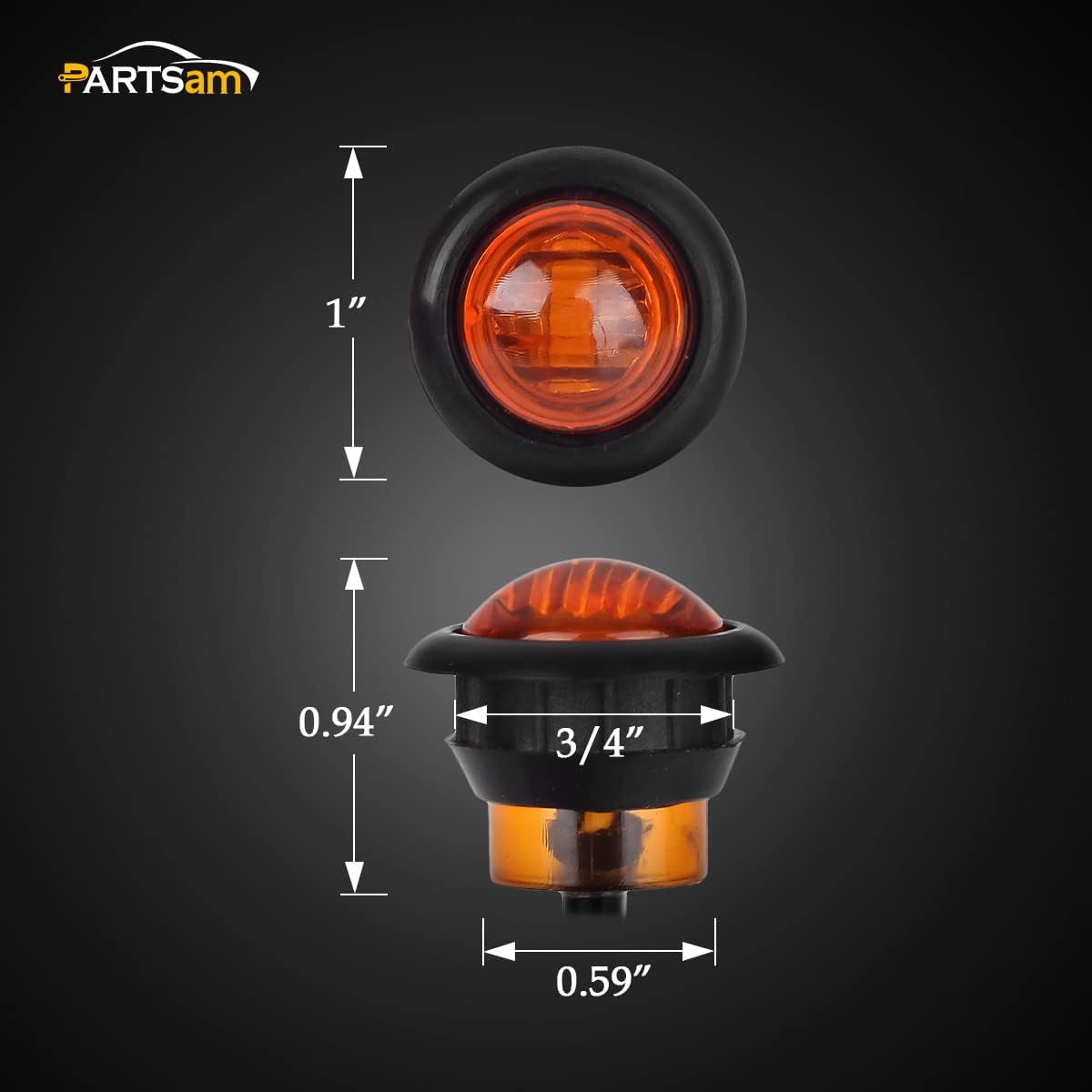 Partsam 10 luces de marcador LED ámbar redondas de 34 pulgadas, luces de señal de giro de 3 cables para camioneta remolque, sellado impermeable,