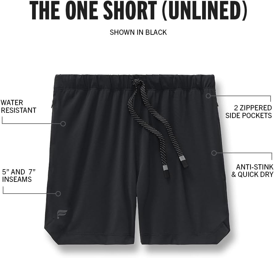 Fabletics Pantalón corto The One para hombre, entrenamiento, natación, ligero, de secado rápido, bolsillo con cremallera, tejido elástico