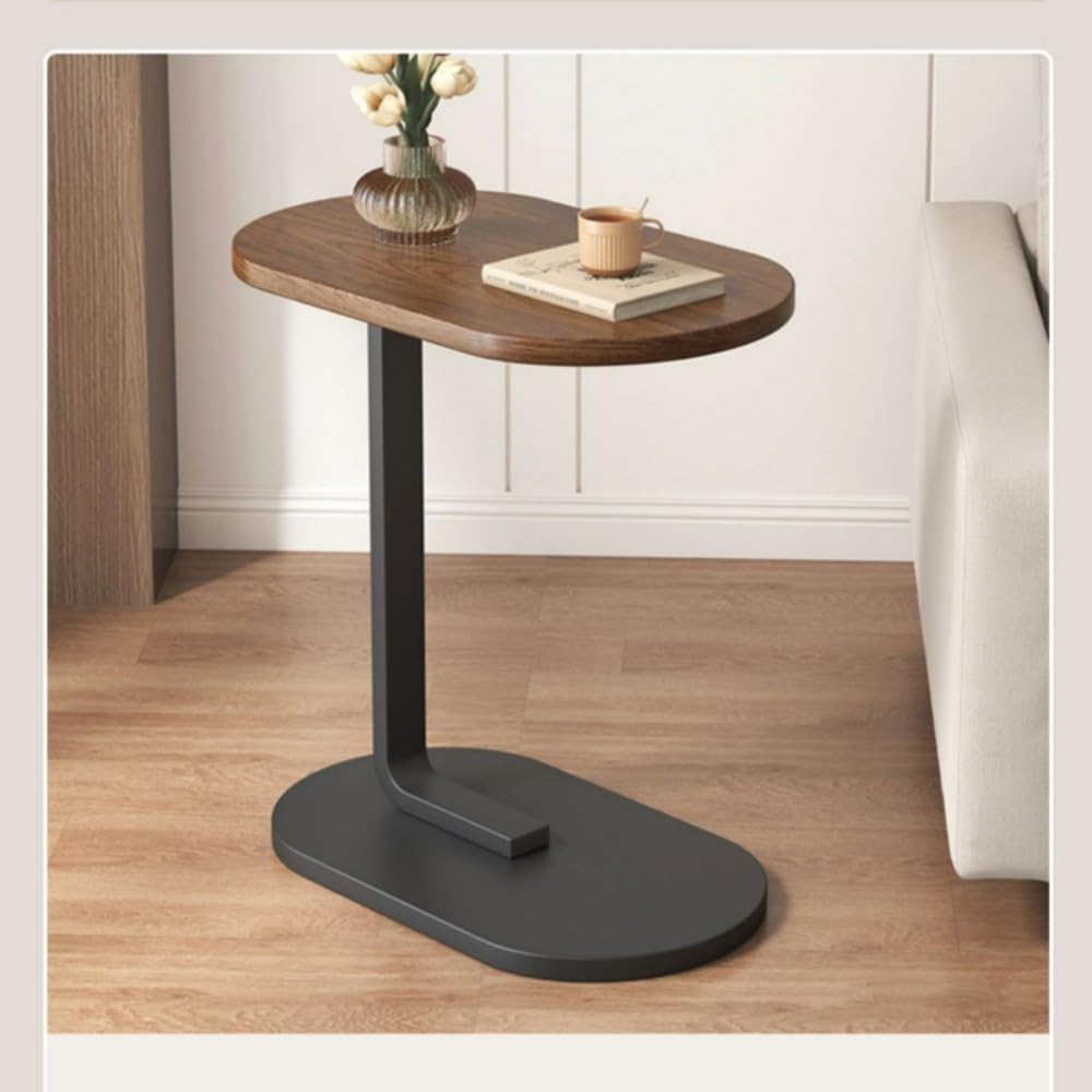 Mesa auxiliar en forma de C y mesa auxiliar para sofá, mesa perfecta para aperitivos con marco de metal para dormitorio, sala de estar y espacios
