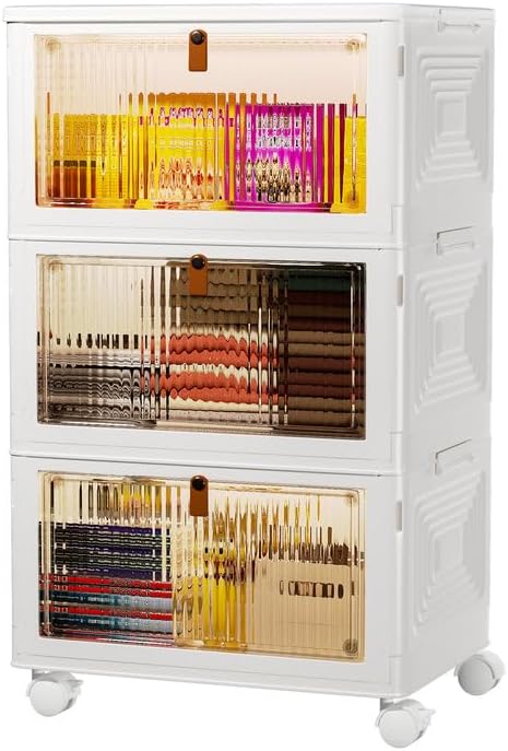 Contenedores de almacenamiento de plástico de 3 niveles con tapas, 34 cuartos de galón, contenedores de almacenamiento apilables con ruedas, cajas