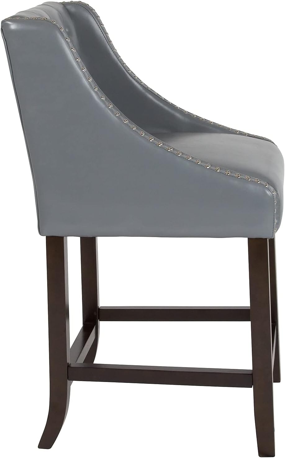 Flash Furniture Carmel Series – Taburete de transición de 24 pulgadas de altura de nogal copetudo con adornos de uñas en LeatherSoft gris claro