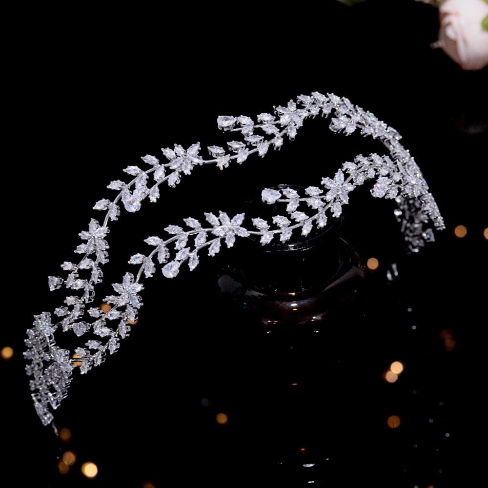 Jorsnovs Tocado de boda para novia hecho a mano con circonita cúbica transparente, accesorios para el cabello para mujer