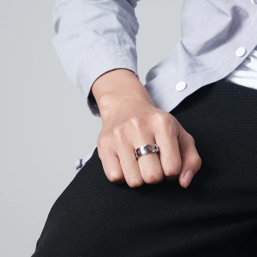 Anillo giratorio de póquer para hombres y mujeres de titanio de acero inoxidable con ases de pala, cartas de juego giratorias, anillos para aliviar