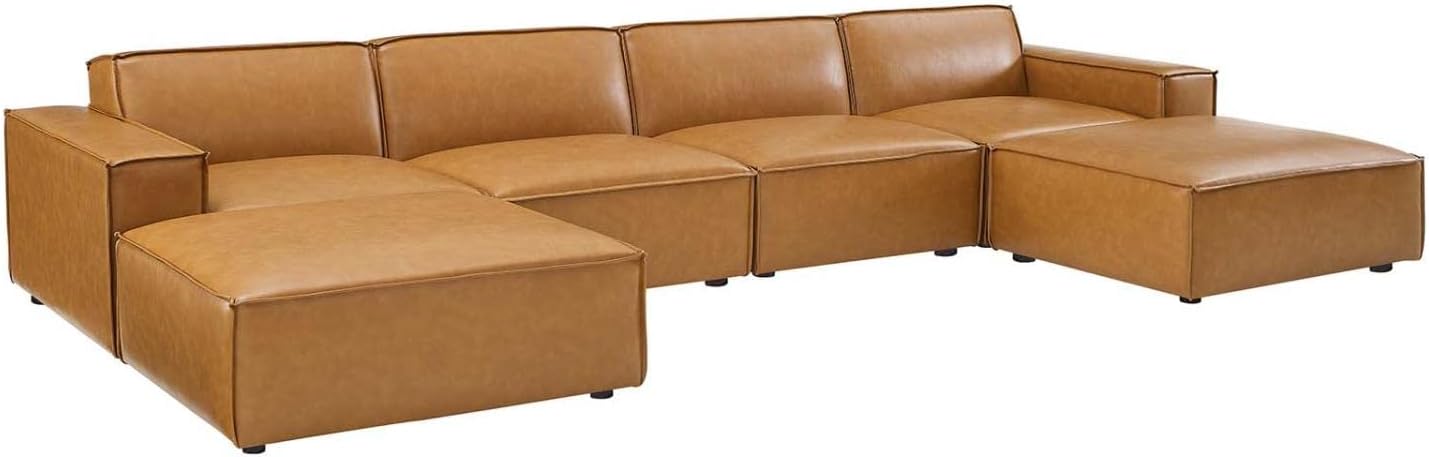 Modway Restore – Sofá seccional de cuero vegano de 6 piezas en color marrón