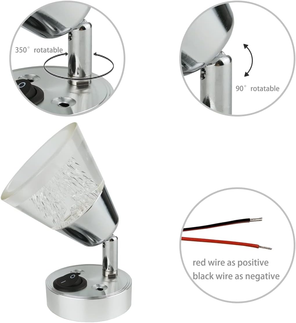 Luz de lectura de 12 V con interruptor, lámpara de noche pequeña para caravana, iluminación de barco, remolques de vehículos, tocador de cabina,