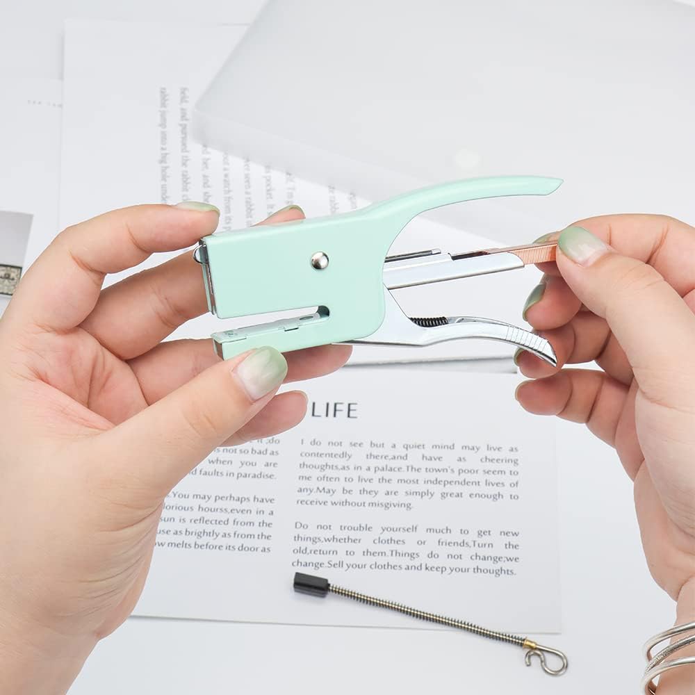 #10 – Mini grapadora de alicates verdes con juego de grapas, bonita engrapadora manual n. 10 con 1000 grapas de oro rosa para suministros de