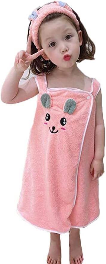 Toalla de baño suave para niñas con conejo de cartón, toalla de playa absorbente de agua para niños, bata de baño, vestido de tubo de ducha