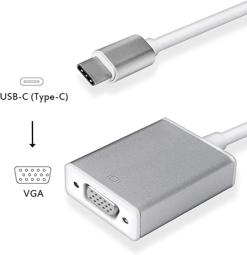 Adaptador USB-C a VGA, convertidor USB 3.1 tipo C (Thunderbolt 3) a VGA compatible con MacBook Pro, MacBook, MacBook Air 2018, Dell XPS 1315,