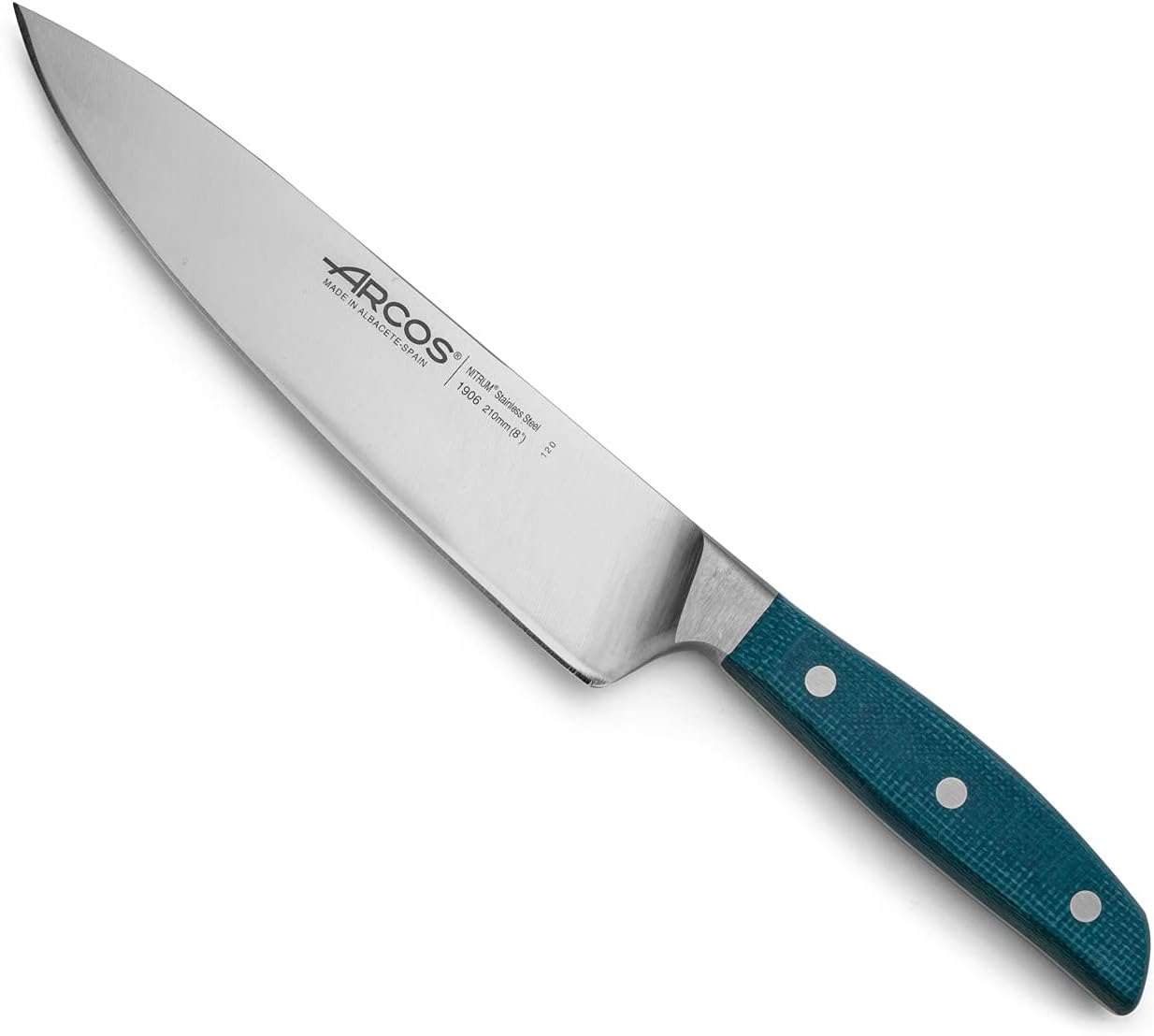 Arcos Cuchillo de chef forjado de acero inoxidable, tamaño 8 pulgadas. Mango profesional de micarta y borde especial de seda y hoja plateada 8.268