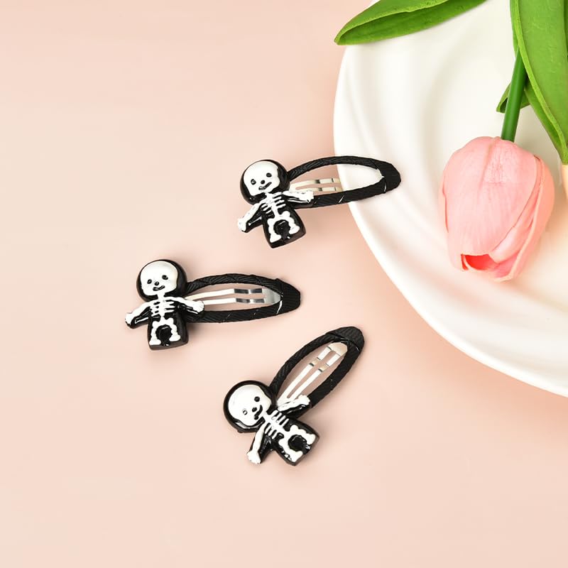 Pinzas para el cabello de Halloween para mujeres y niñas, pinzas para el cabello con diseño de calavera y esqueleto, paquete de 3 unidades,