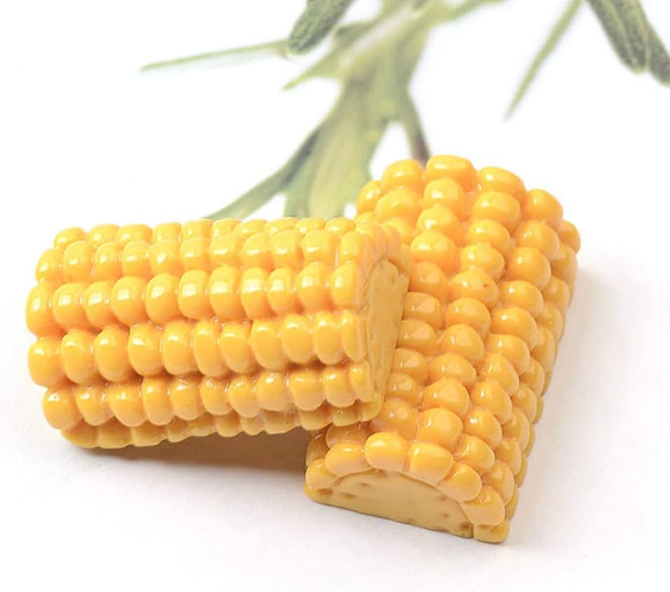 YARDWE 20 adornos de mazorca de maíz falsos con parte trasera plana, dijes de resina de simulación de maíz para manualidades, decoración de cocina,