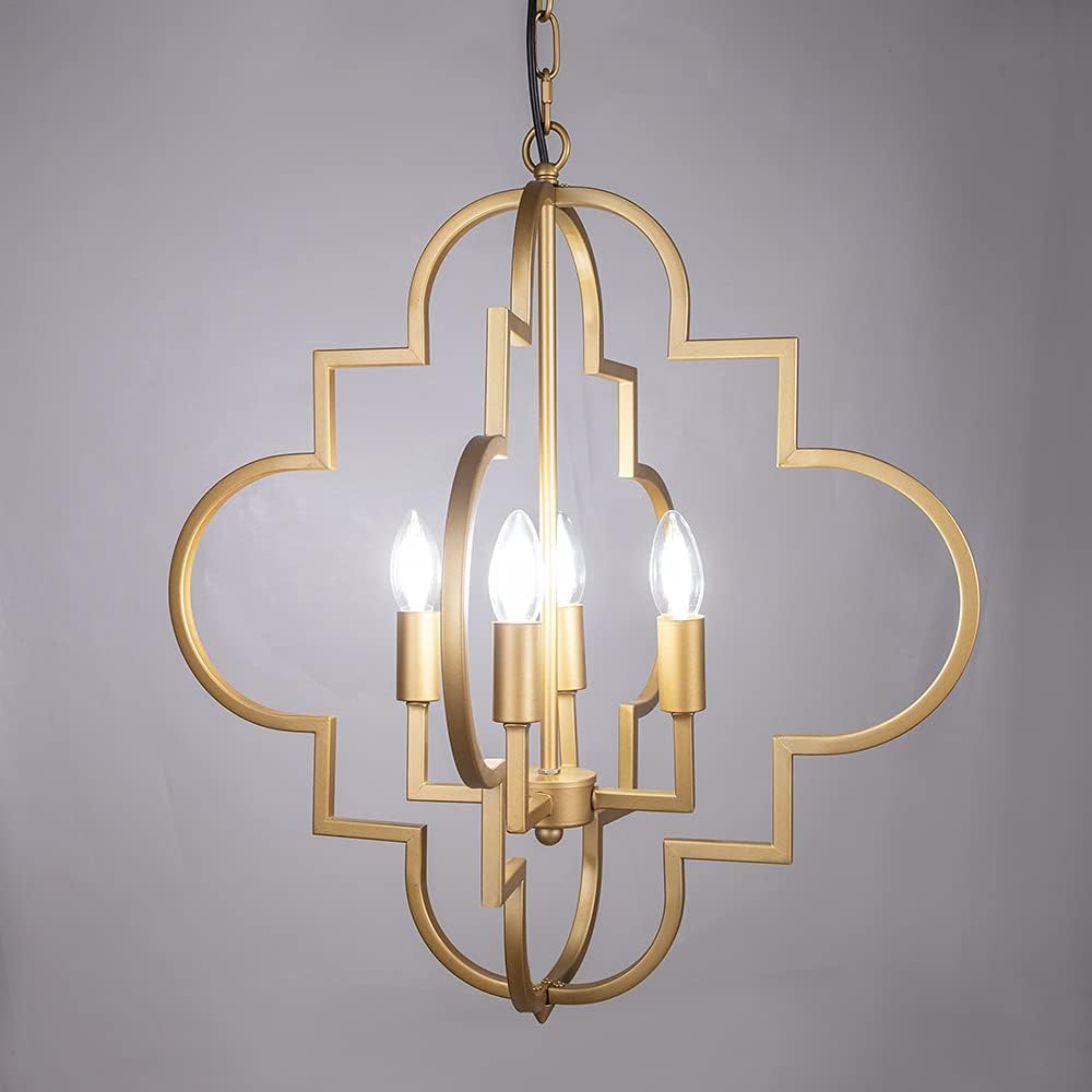 Wellmet Lámpara de araña Orb Dorada, 4 luces, estilo vela, geométrica, para comedor, vestíbulo, entrada, pasillo, comedor y sala de estar, 22.4