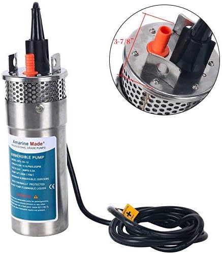 Amarine – Bomba de agua sumergible de 24 V CC para pozos profundos, 3.2 GPM 4 pulgadasenergía alternativa con batería solar de acero inoxidable,