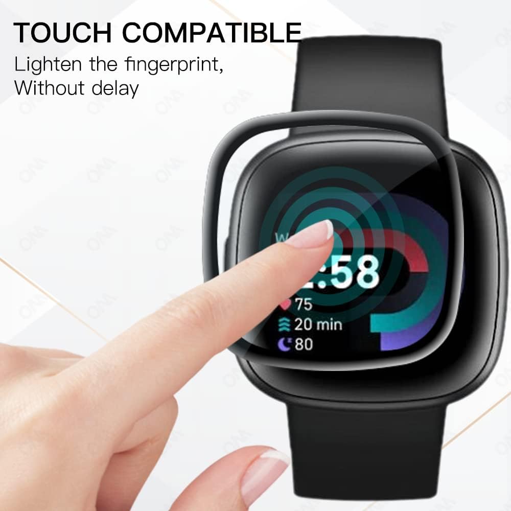 Paquete de 3 Protector de pantalla compatible con Fitbit Sense 2  Versa 4, protector de pantalla suave de PET curvado 3D de cobertura completa para