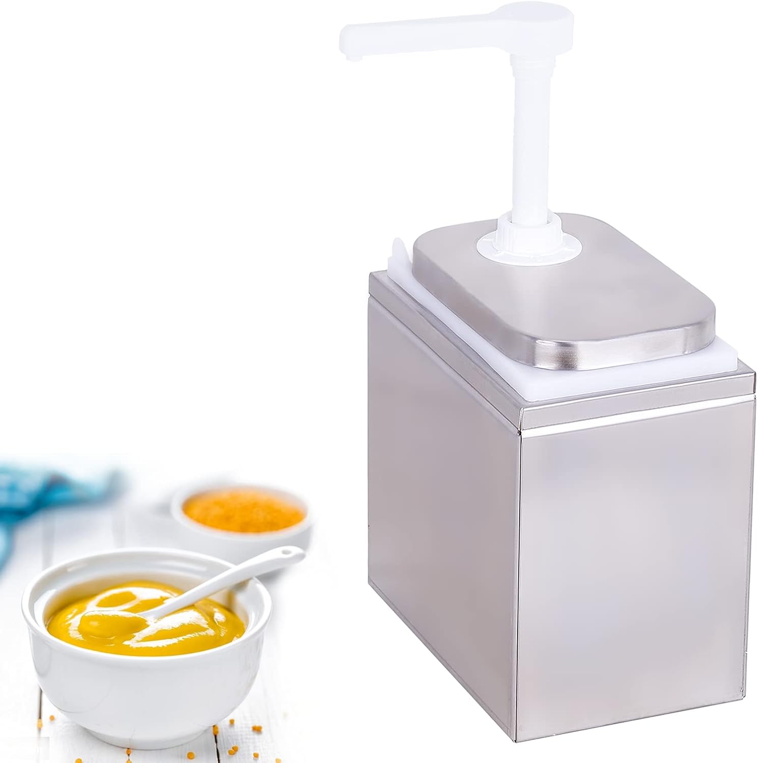 Bomba dispensadora de salsa de acero inoxidable de 2 litros, dispensador de bomba de condimentos con tarro de 2.1 cuartos de galón